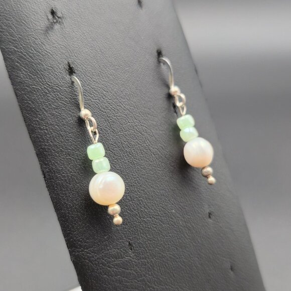 Silver Plated Genuine Pearl And Beaded Earrings A6500 - Picture 3 of 5